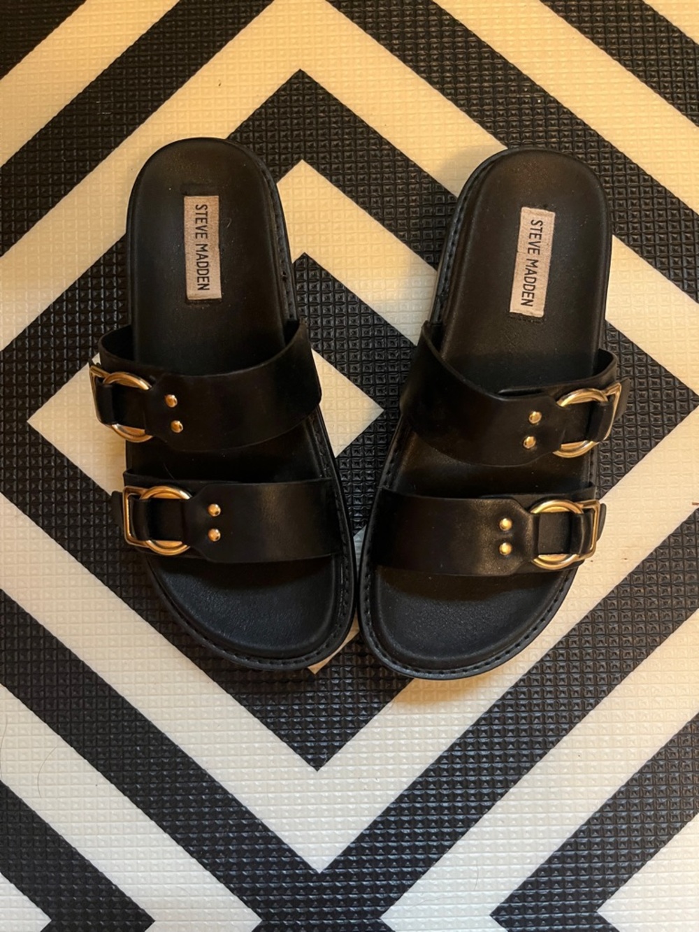 Steve Madden Black Brooklin Double-Buckle Slide Sandals